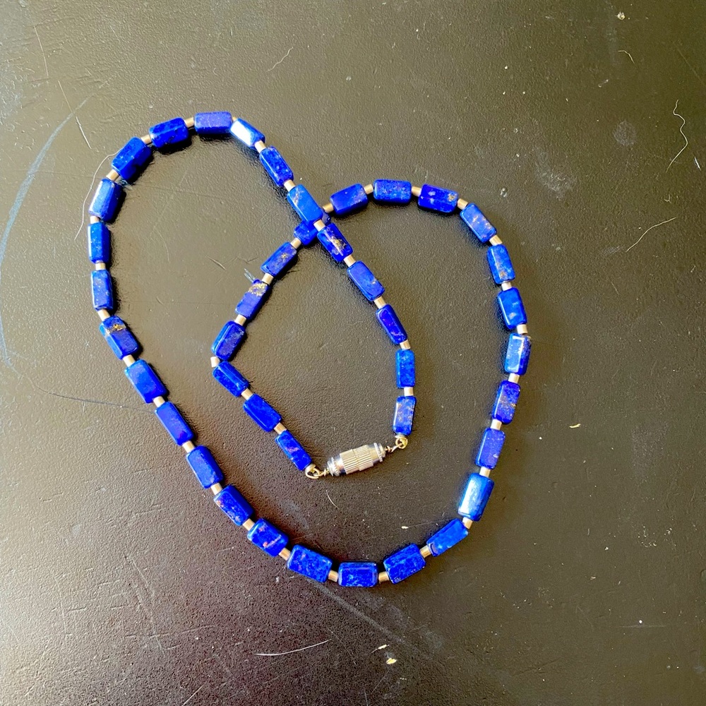Stunning Lapis Lazuli Rectangular Bead Necklace. … - image 1